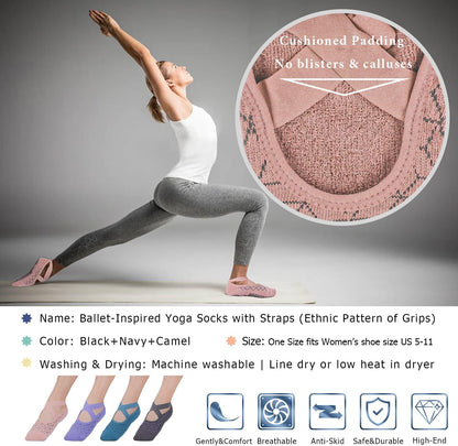 Pilates Socks for Women Non Slip Grip, Yoga Socks with Grippers for Barre, Hospital, Ballet, Dance, Barefoot Workout