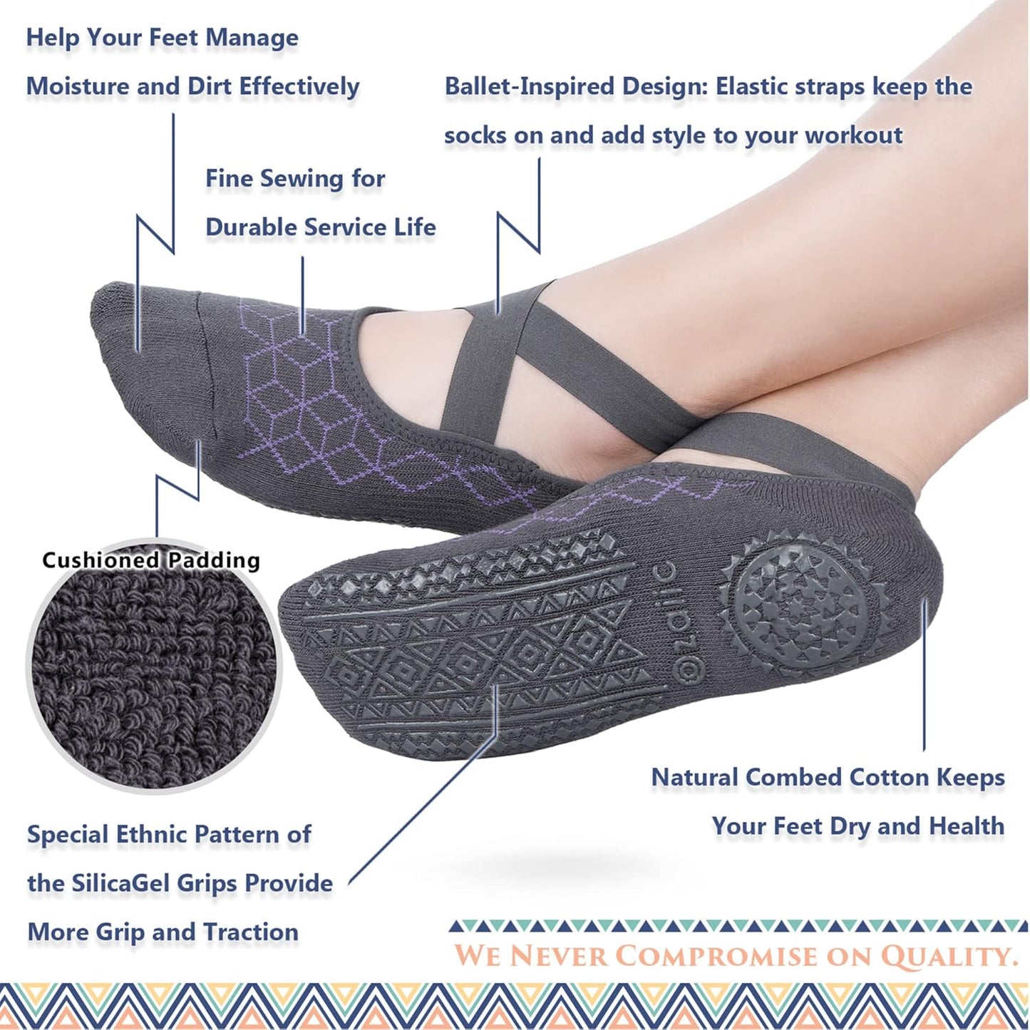Pilates Socks for Women Non Slip Grip, Yoga Socks with Grippers for Barre, Hospital, Ballet, Dance, Barefoot Workout