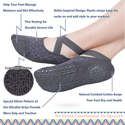 Pilates Socks for Women Non Slip Grip, Yoga Socks with Grippers for Barre, Hospital, Ballet, Dance, Barefoot Workout