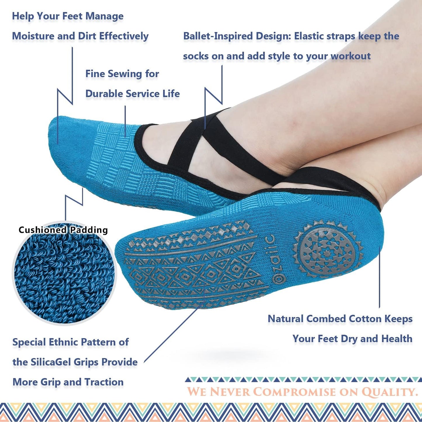 Pilates Socks for Women Non Slip Grip, Yoga Socks with Grippers for Barre, Hospital, Ballet, Dance, Barefoot Workout