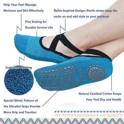 Pilates Socks for Women Non Slip Grip, Yoga Socks with Grippers for Barre, Hospital, Ballet, Dance, Barefoot Workout