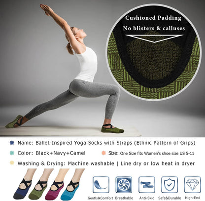 Pilates Socks for Women Non Slip Grip, Yoga Socks with Grippers for Barre, Hospital, Ballet, Dance, Barefoot Workout