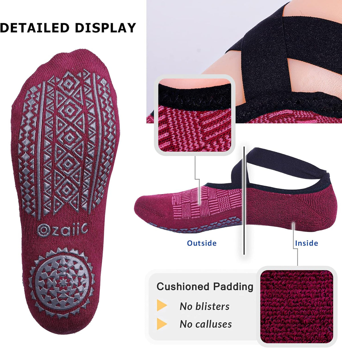 Pilates Socks for Women Non Slip Grip, Yoga Socks with Grippers for Barre, Hospital, Ballet, Dance, Barefoot Workout