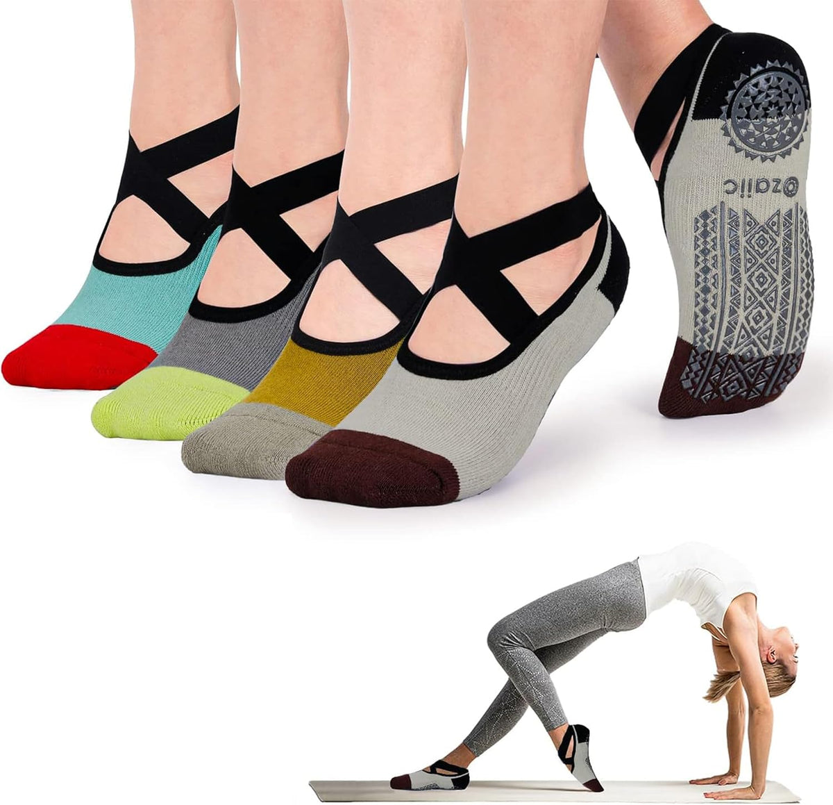 Pilates Socks for Women Non Slip Grip, Yoga Socks with Grippers for Barre, Hospital, Ballet, Dance, Barefoot Workout