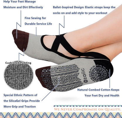 Pilates Socks for Women Non Slip Grip, Yoga Socks with Grippers for Barre, Hospital, Ballet, Dance, Barefoot Workout