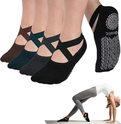 Pilates Socks for Women Non Slip Grip, Yoga Socks with Grippers for Barre, Hospital, Ballet, Dance, Barefoot Workout