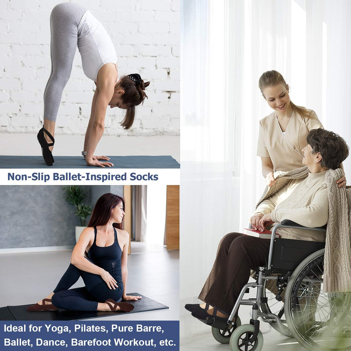 Pilates Socks for Women Non Slip Grip, Yoga Socks with Grippers for Barre, Hospital, Ballet, Dance, Barefoot Workout