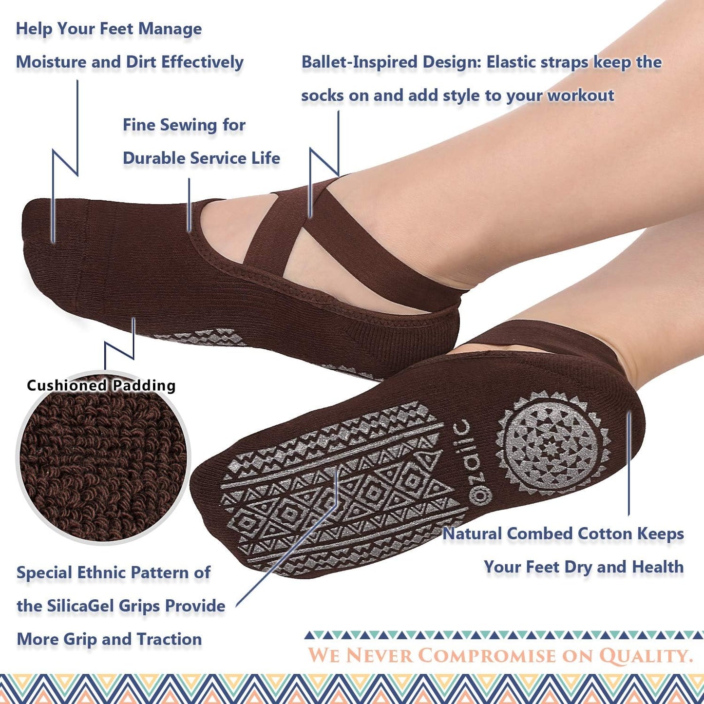 Pilates Socks for Women Non Slip Grip, Yoga Socks with Grippers for Barre, Hospital, Ballet, Dance, Barefoot Workout