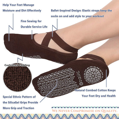 Pilates Socks for Women Non Slip Grip, Yoga Socks with Grippers for Barre, Hospital, Ballet, Dance, Barefoot Workout