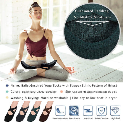 Pilates Socks for Women Non Slip Grip, Yoga Socks with Grippers for Barre, Hospital, Ballet, Dance, Barefoot Workout