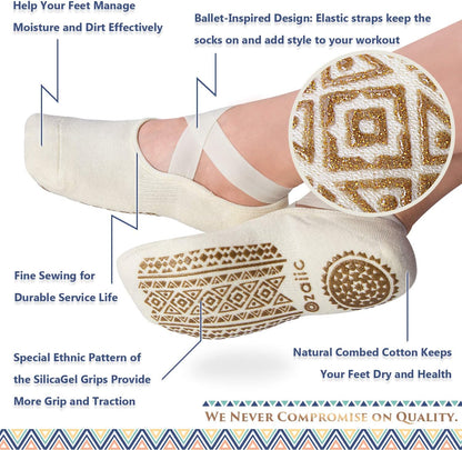Pilates Socks for Women Non Slip Grip, Yoga Socks with Grippers for Barre, Hospital, Ballet, Dance, Barefoot Workout