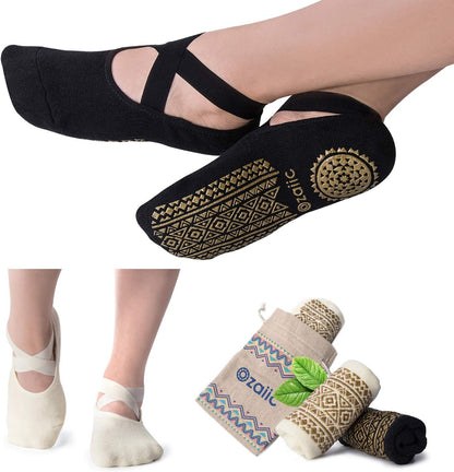 Pilates Socks for Women Non Slip Grip, Yoga Socks with Grippers for Barre, Hospital, Ballet, Dance, Barefoot Workout