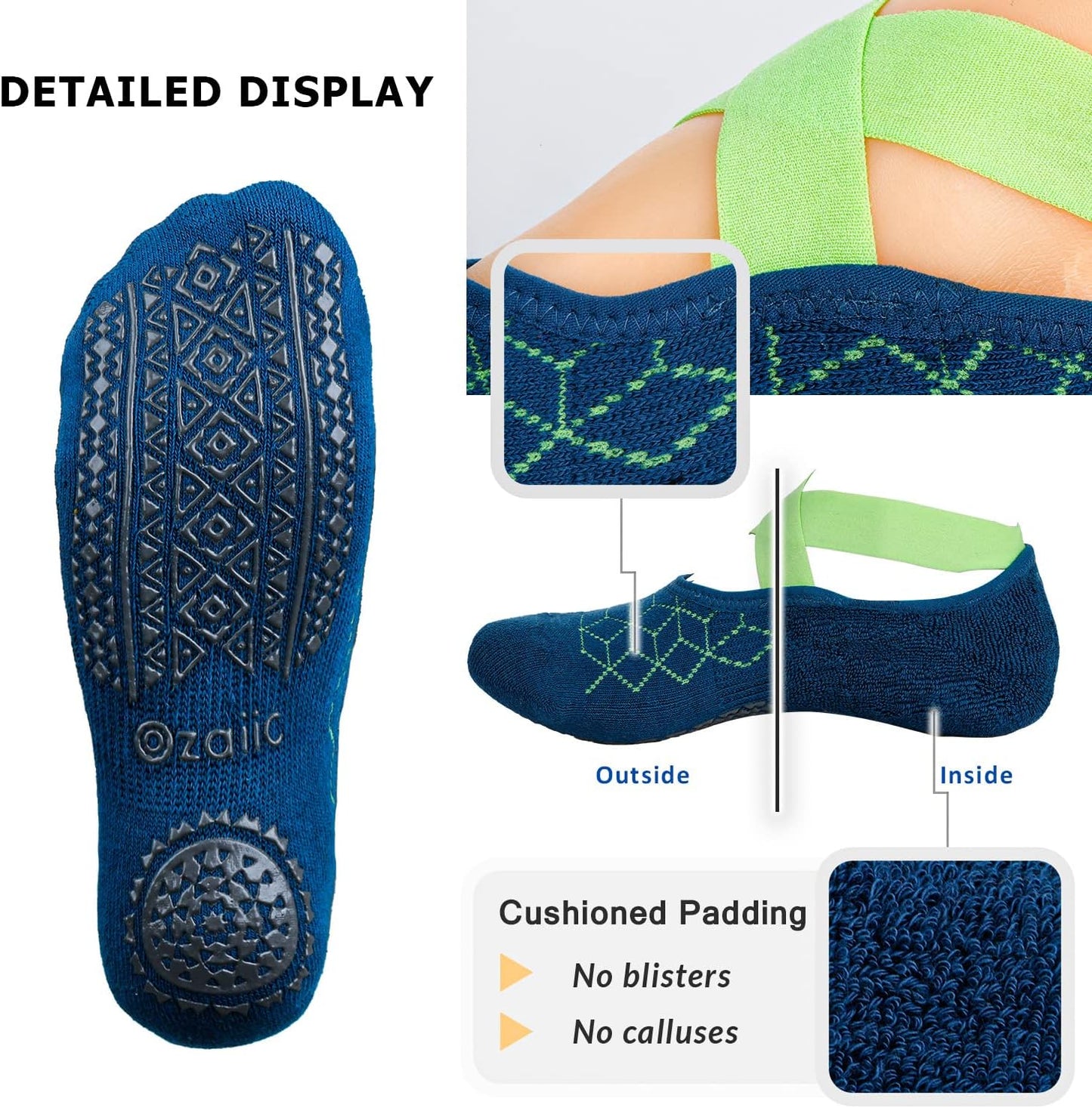 Pilates Socks for Women Non Slip Grip, Yoga Socks with Grippers for Barre, Hospital, Ballet, Dance, Barefoot Workout