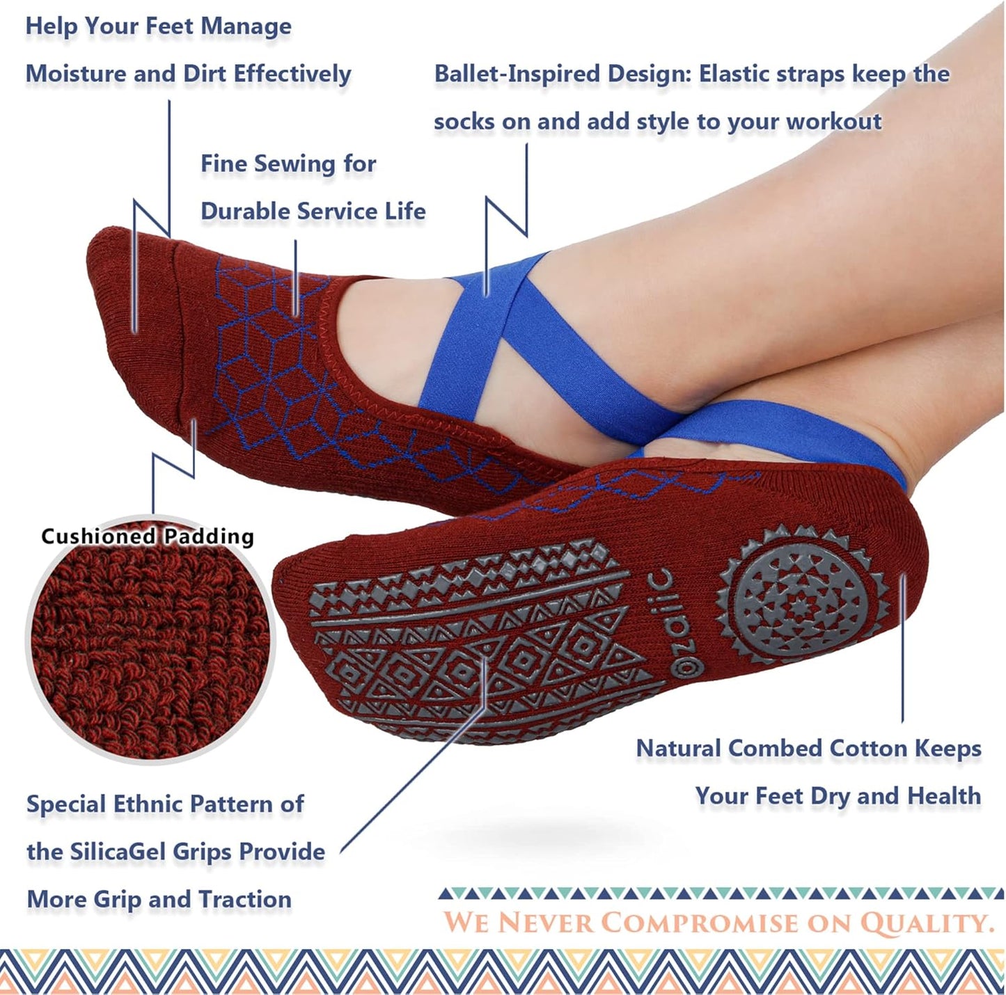 Pilates Socks for Women Non Slip Grip, Yoga Socks with Grippers for Barre, Hospital, Ballet, Dance, Barefoot Workout