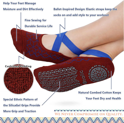 Pilates Socks for Women Non Slip Grip, Yoga Socks with Grippers for Barre, Hospital, Ballet, Dance, Barefoot Workout