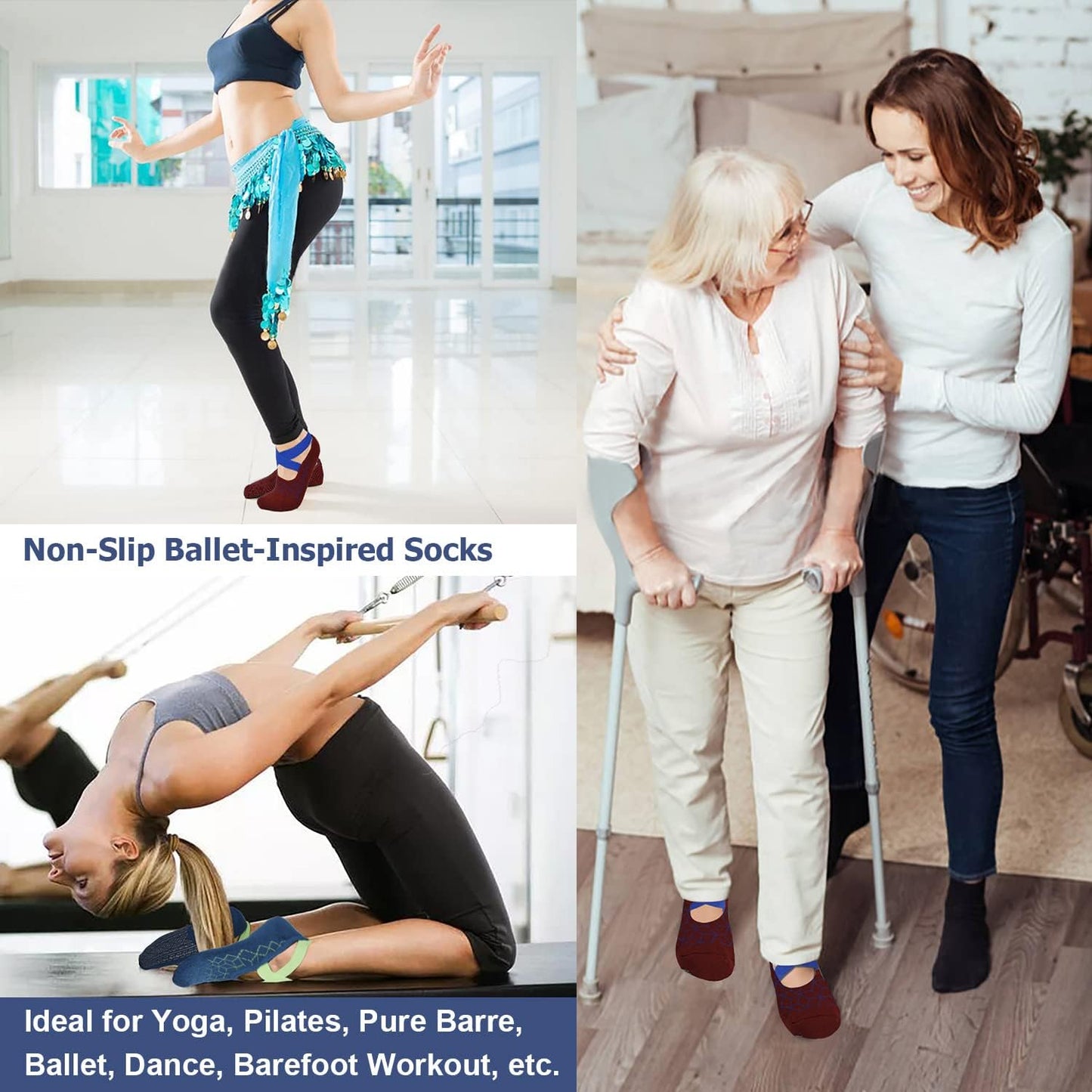 Pilates Socks for Women Non Slip Grip, Yoga Socks with Grippers for Barre, Hospital, Ballet, Dance, Barefoot Workout