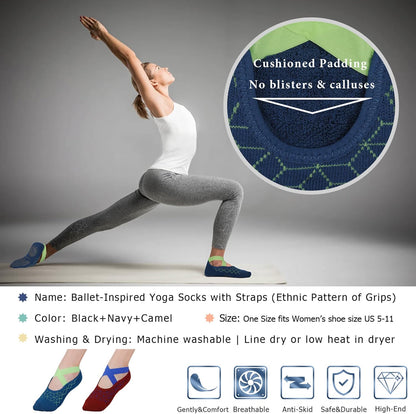 Pilates Socks for Women Non Slip Grip, Yoga Socks with Grippers for Barre, Hospital, Ballet, Dance, Barefoot Workout