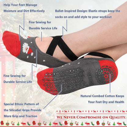 Pilates Socks for Women Non Slip Grip, Yoga Socks with Grippers for Barre, Hospital, Ballet, Dance, Barefoot Workout