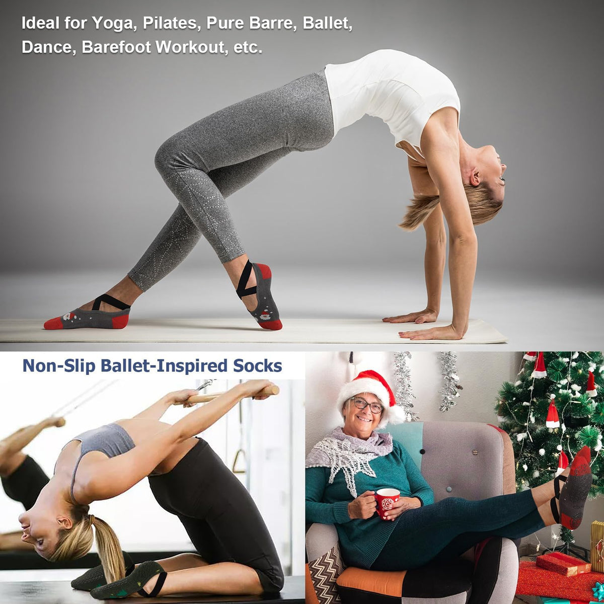 Pilates Socks for Women Non Slip Grip, Yoga Socks with Grippers for Barre, Hospital, Ballet, Dance, Barefoot Workout