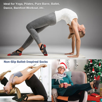 Pilates Socks for Women Non Slip Grip, Yoga Socks with Grippers for Barre, Hospital, Ballet, Dance, Barefoot Workout