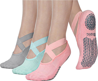 Pilates Socks for Women Non Slip Grip, Yoga Socks with Grippers for Barre, Hospital, Ballet, Dance, Barefoot Workout