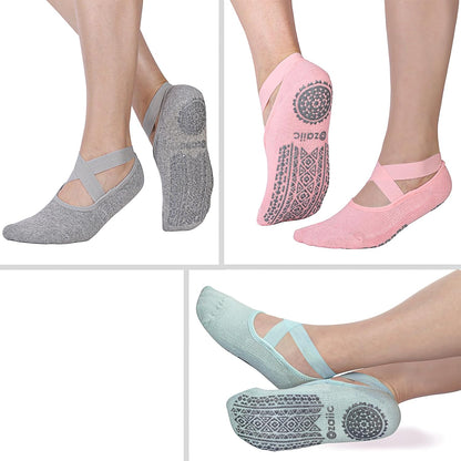 Pilates Socks for Women Non Slip Grip, Yoga Socks with Grippers for Barre, Hospital, Ballet, Dance, Barefoot Workout