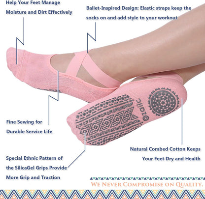 Pilates Socks for Women Non Slip Grip, Yoga Socks with Grippers for Barre, Hospital, Ballet, Dance, Barefoot Workout