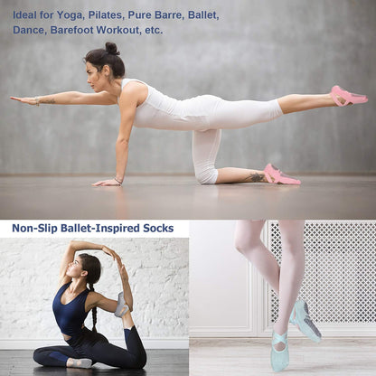 Pilates Socks for Women Non Slip Grip, Yoga Socks with Grippers for Barre, Hospital, Ballet, Dance, Barefoot Workout