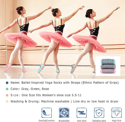 Pilates Socks for Women Non Slip Grip, Yoga Socks with Grippers for Barre, Hospital, Ballet, Dance, Barefoot Workout