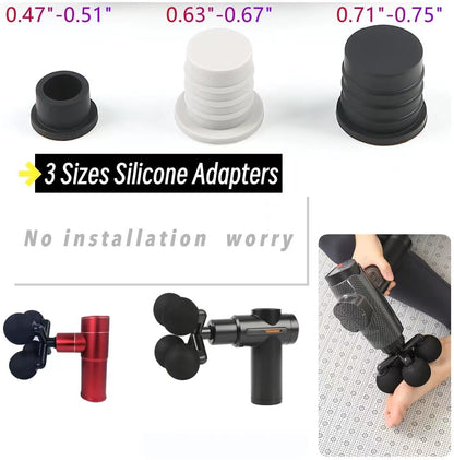 Massager Head with 4 Round Balls Massage Gun Soft Heads Replacement 4 Balls Massage Head with 3 Sizes Silicone Adapters
