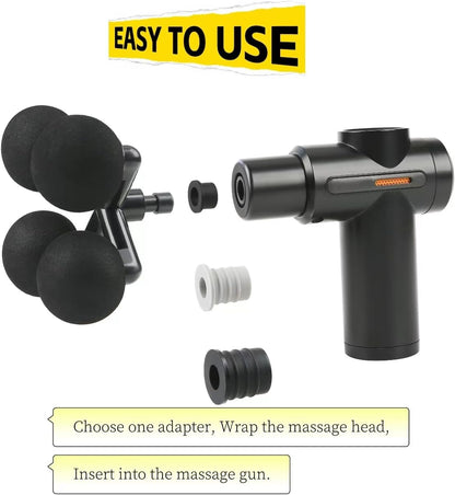Massager Head with 4 Round Balls Massage Gun Soft Heads Replacement 4 Balls Massage Head with 3 Sizes Silicone Adapters
