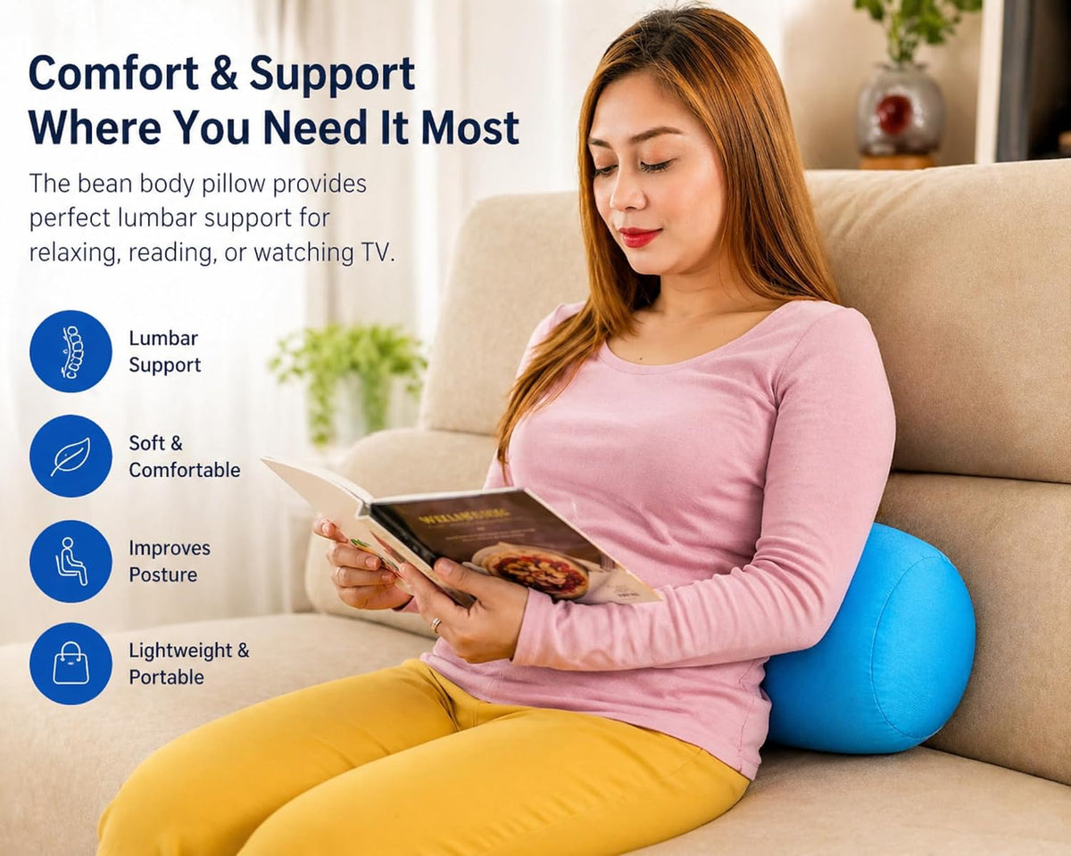 Mini Microbead Pillow – 3.5"x8" Small Neck Pillow for Travel, Airplane, Car – Squishy Support for Neck, Back, Legs, Knees, Arms – Ideal for Surgery Recovery – Purple