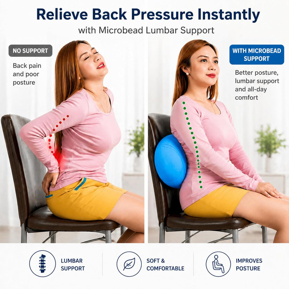 Mini Microbead Pillow – 3.5"x8" Small Neck Pillow for Travel, Airplane, Car – Squishy Support for Neck, Back, Legs, Knees, Arms – Ideal for Surgery Recovery – Purple