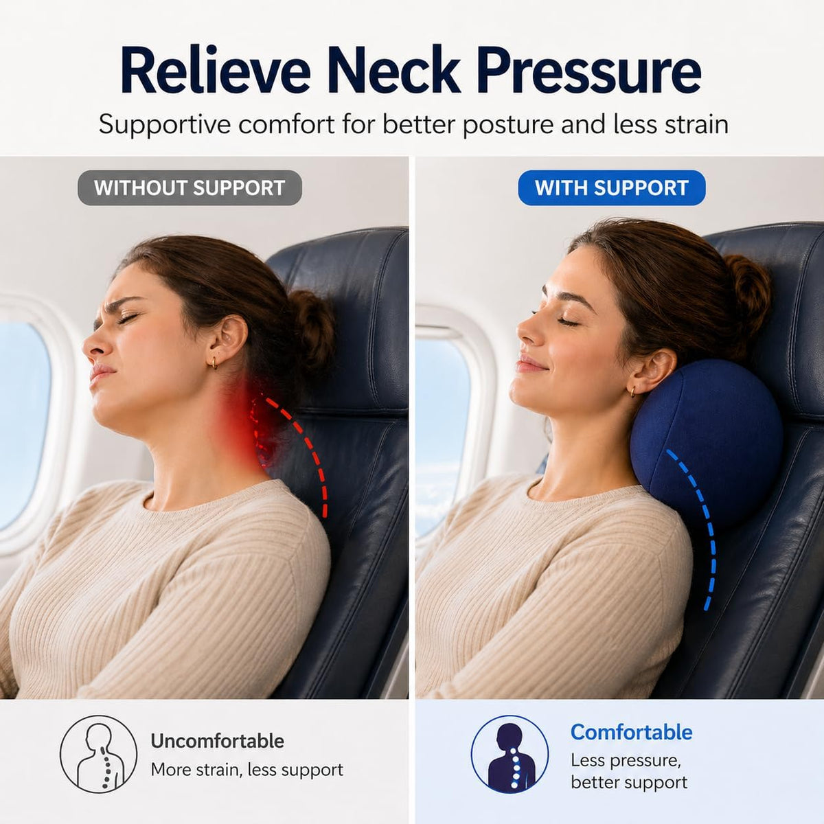 Mini Microbead Pillow – 3.5"x8" Small Neck Pillow for Travel, Airplane, Car – Squishy Support for Neck, Back, Legs, Knees, Arms – Ideal for Surgery Recovery – Purple