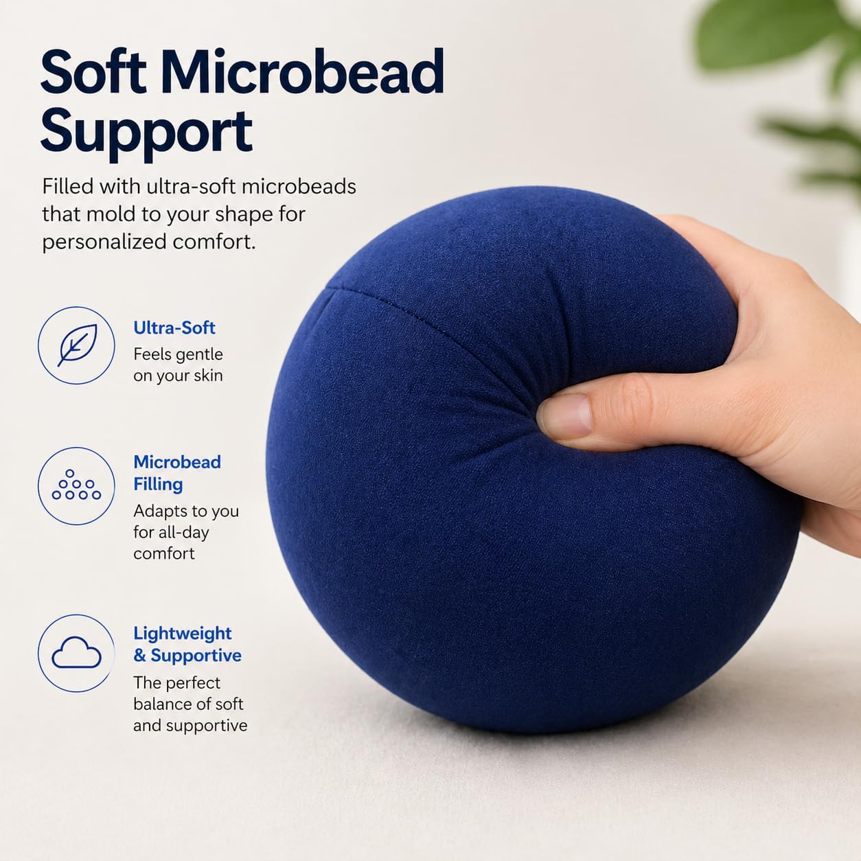 Mini Microbead Pillow – 3.5"x8" Small Neck Pillow for Travel, Airplane, Car – Squishy Support for Neck, Back, Legs, Knees, Arms – Ideal for Surgery Recovery – Purple