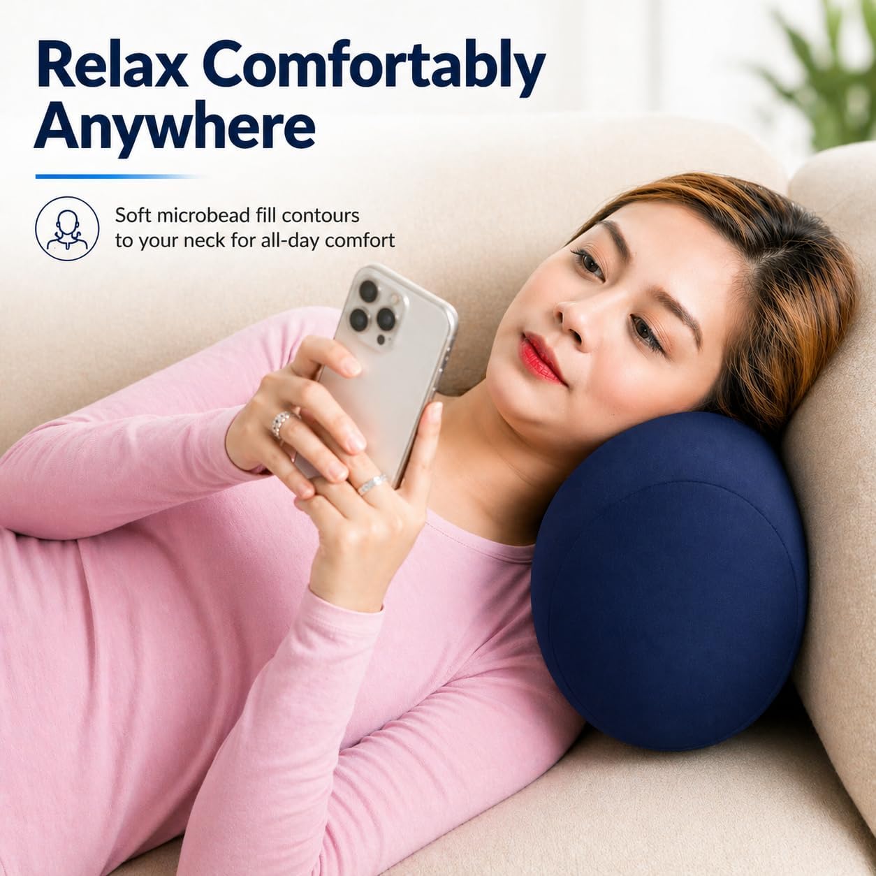 Mini Microbead Pillow – 3.5"x8" Small Neck Pillow for Travel, Airplane, Car – Squishy Support for Neck, Back, Legs, Knees, Arms – Ideal for Surgery Recovery – Purple