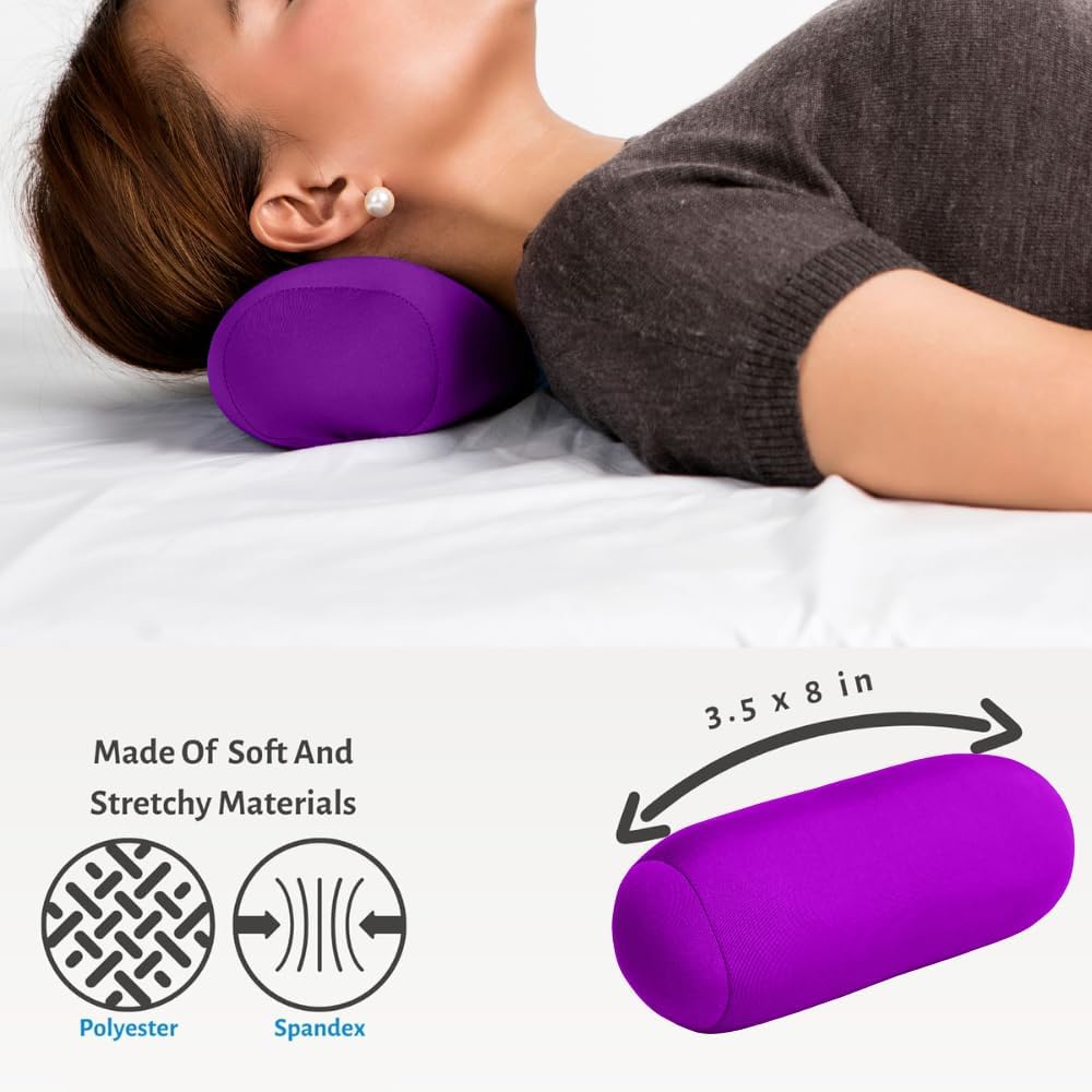 Mini Microbead Pillow – 3.5"x8" Small Neck Pillow for Travel, Airplane, Car – Squishy Support for Neck, Back, Legs, Knees, Arms – Ideal for Surgery Recovery – Purple