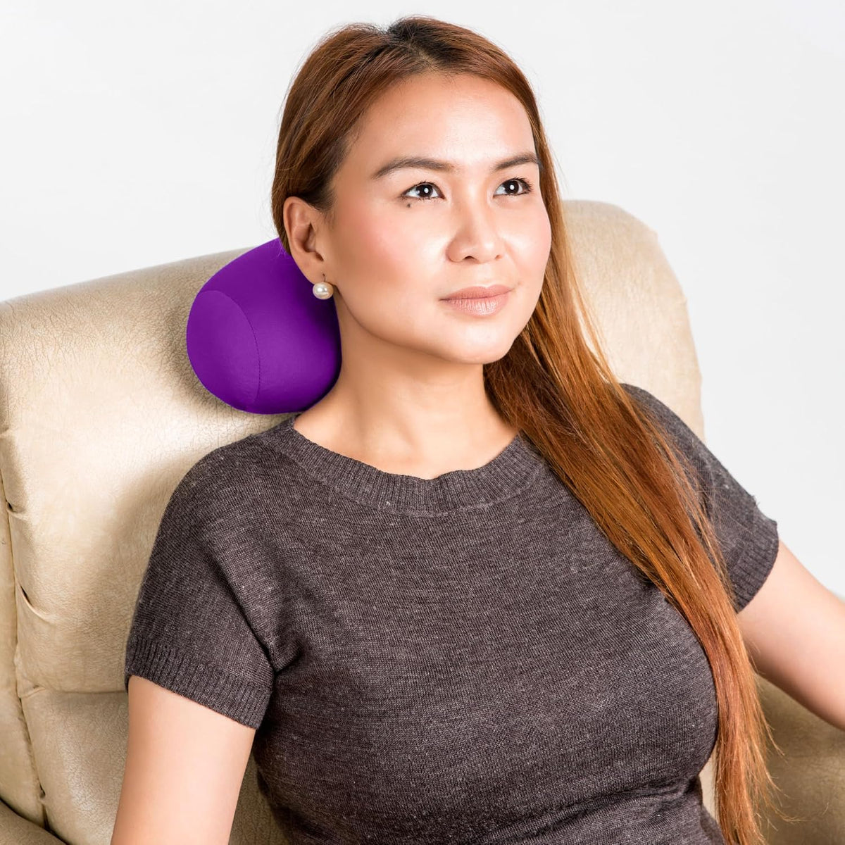 Mini Microbead Pillow – 3.5"x8" Small Neck Pillow for Travel, Airplane, Car – Squishy Support for Neck, Back, Legs, Knees, Arms – Ideal for Surgery Recovery – Purple