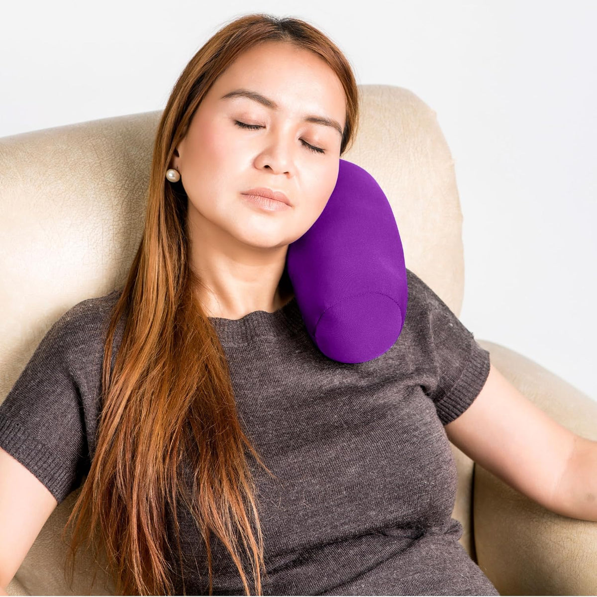 Mini Microbead Pillow – 3.5"x8" Small Neck Pillow for Travel, Airplane, Car – Squishy Support for Neck, Back, Legs, Knees, Arms – Ideal for Surgery Recovery – Purple