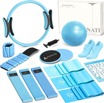 Pilates Kit, Home Pilates Workout Kit for Women, Pilates Equipment with 14.5" Pilates Ring and Ball, Resistance Bands, Ankle Weights, Sliders & Grip Socks for Home Workouts