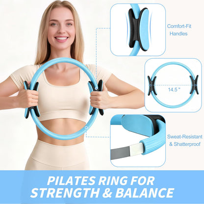 Pilates Kit, Home Pilates Workout Kit for Women, Pilates Equipment with 14.5" Pilates Ring and Ball, Resistance Bands, Ankle Weights, Sliders & Grip Socks for Home Workouts