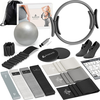 Pilates Kit, Home Pilates Workout Kit for Women, Pilates Equipment with 14.5" Pilates Ring and Ball, Resistance Bands, Ankle Weights, Sliders & Grip Socks for Home Workouts
