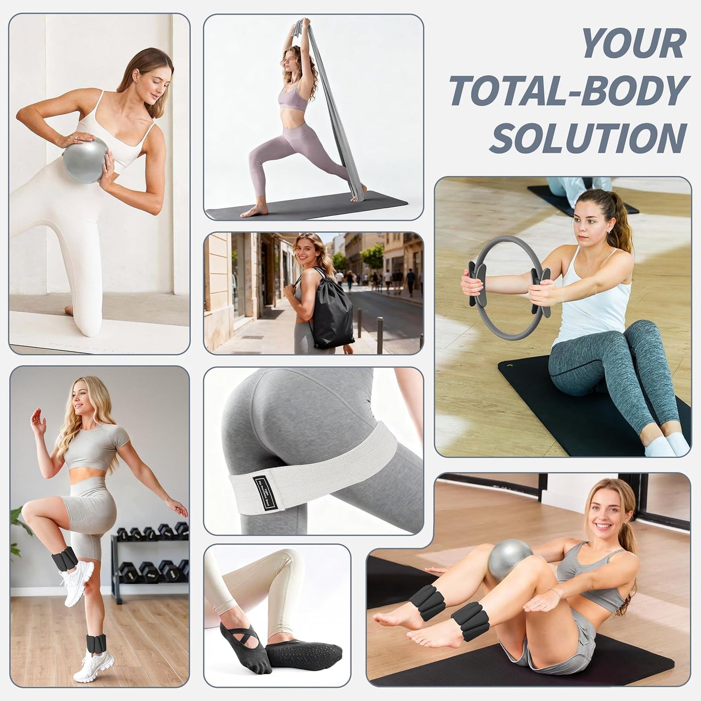 Pilates Kit, Home Pilates Workout Kit for Women, Pilates Equipment with 14.5" Pilates Ring and Ball, Resistance Bands, Ankle Weights, Sliders & Grip Socks for Home Workouts
