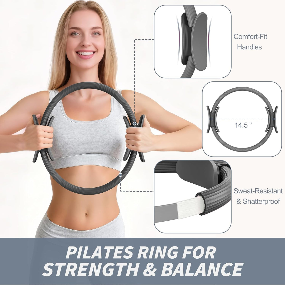 Pilates Kit, Home Pilates Workout Kit for Women, Pilates Equipment with 14.5" Pilates Ring and Ball, Resistance Bands, Ankle Weights, Sliders & Grip Socks for Home Workouts