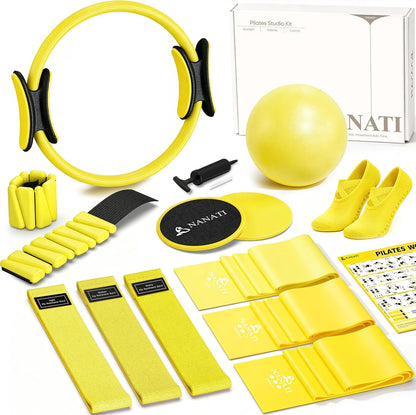 Pilates Kit, Home Pilates Workout Kit for Women, Pilates Equipment with 14.5" Pilates Ring and Ball, Resistance Bands, Ankle Weights, Sliders & Grip Socks for Home Workouts