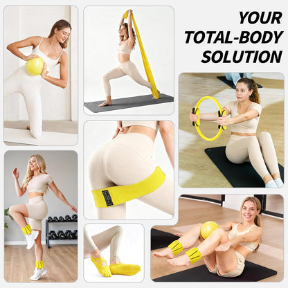 Pilates Kit, Home Pilates Workout Kit for Women, Pilates Equipment with 14.5" Pilates Ring and Ball, Resistance Bands, Ankle Weights, Sliders & Grip Socks for Home Workouts