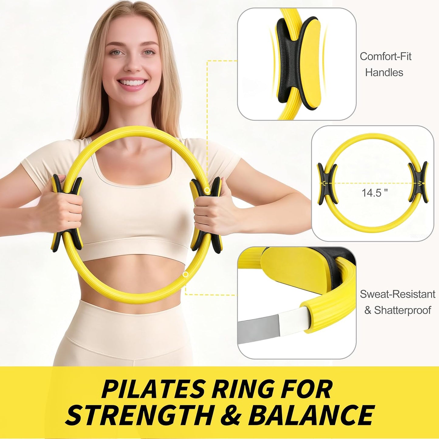Pilates Kit, Home Pilates Workout Kit for Women, Pilates Equipment with 14.5" Pilates Ring and Ball, Resistance Bands, Ankle Weights, Sliders & Grip Socks for Home Workouts