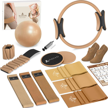Pilates Kit, Home Pilates Workout Kit for Women, Pilates Equipment with 14.5" Pilates Ring and Ball, Resistance Bands, Ankle Weights, Sliders & Grip Socks for Home Workouts