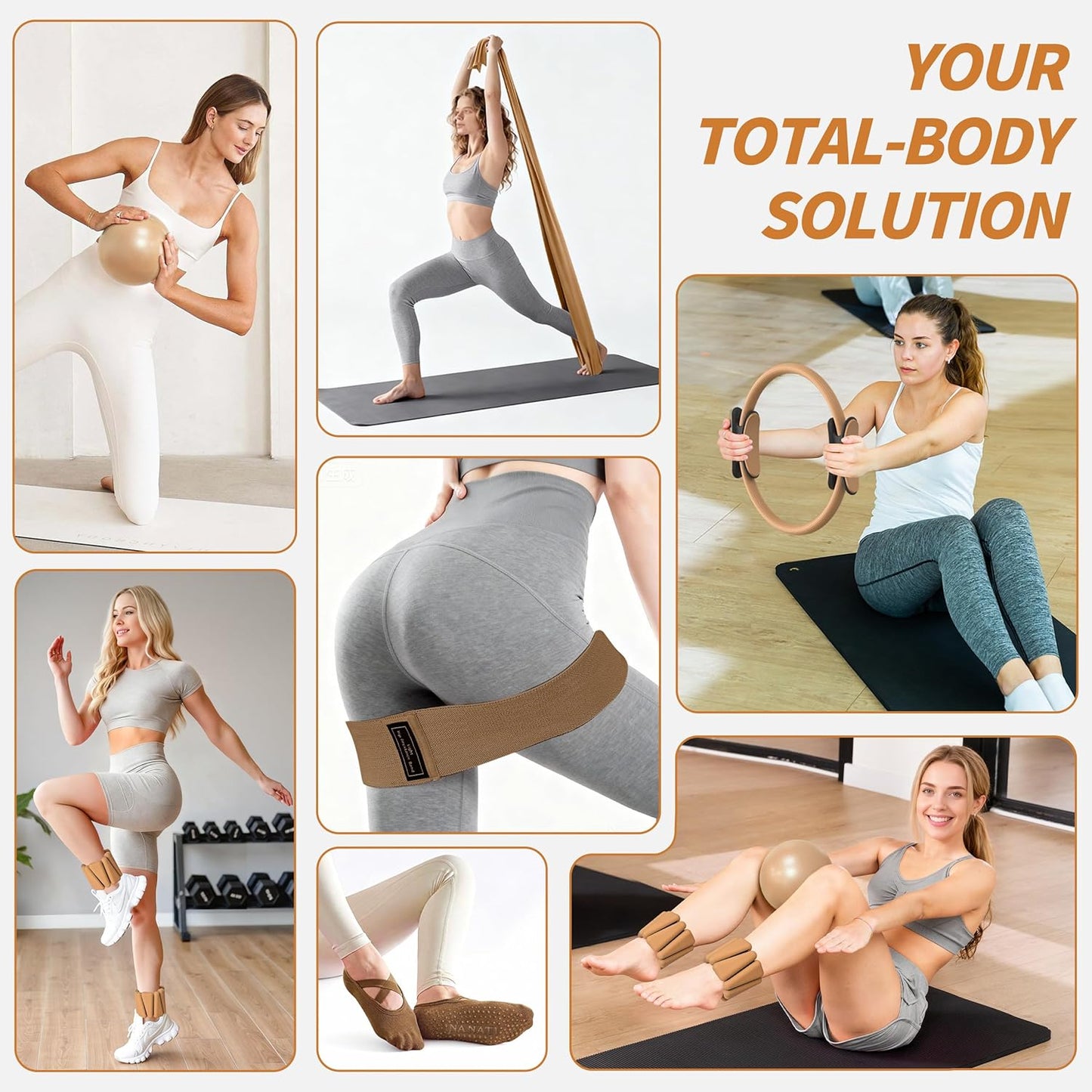 Pilates Kit, Home Pilates Workout Kit for Women, Pilates Equipment with 14.5" Pilates Ring and Ball, Resistance Bands, Ankle Weights, Sliders & Grip Socks for Home Workouts