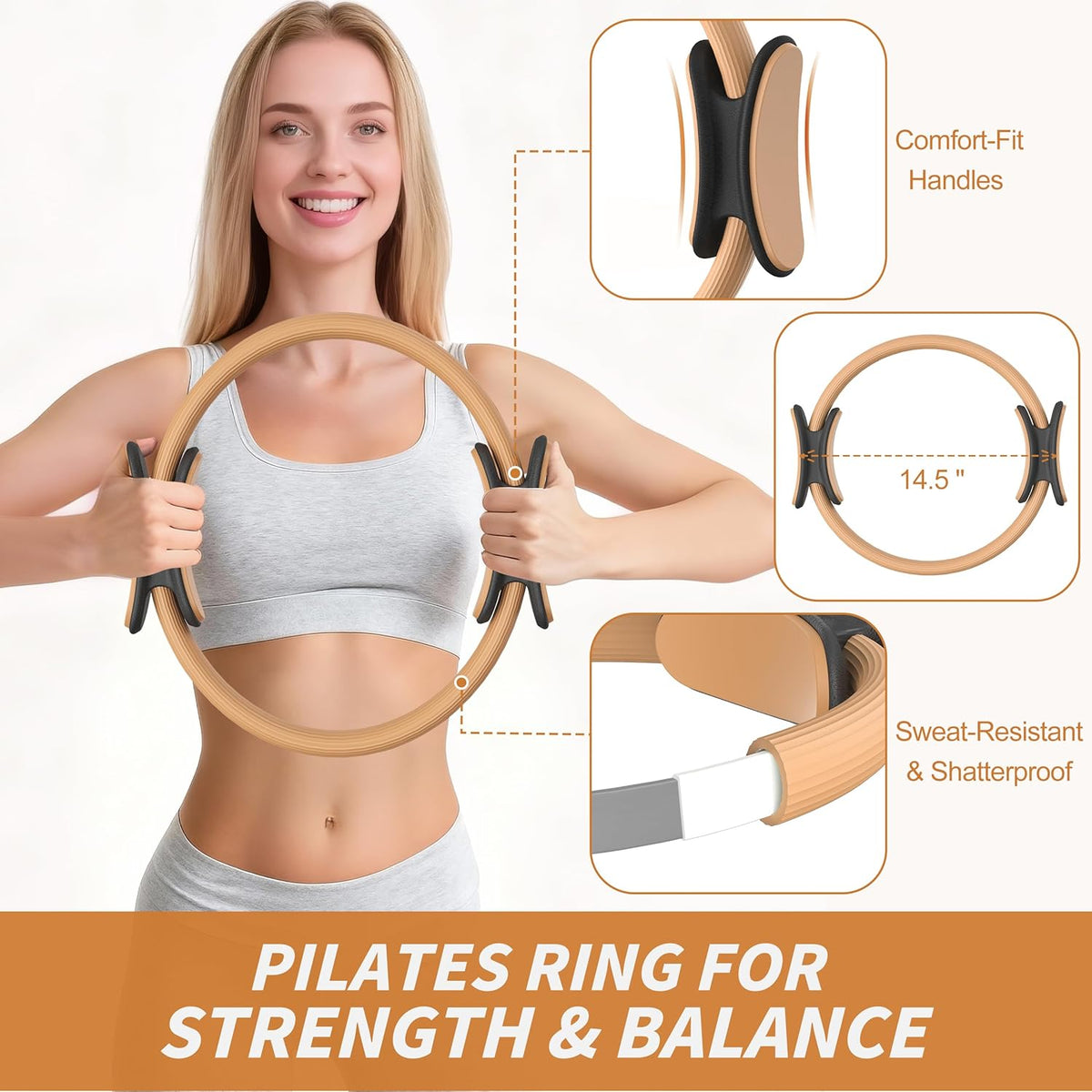 Pilates Kit, Home Pilates Workout Kit for Women, Pilates Equipment with 14.5" Pilates Ring and Ball, Resistance Bands, Ankle Weights, Sliders & Grip Socks for Home Workouts